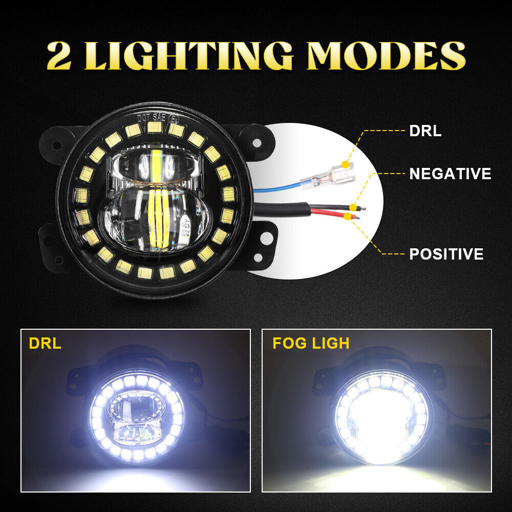 Lampy LED przeciwmgielne 4" cale z DRL do zderzaka Wrangler JL JK 2007+ - Image 2