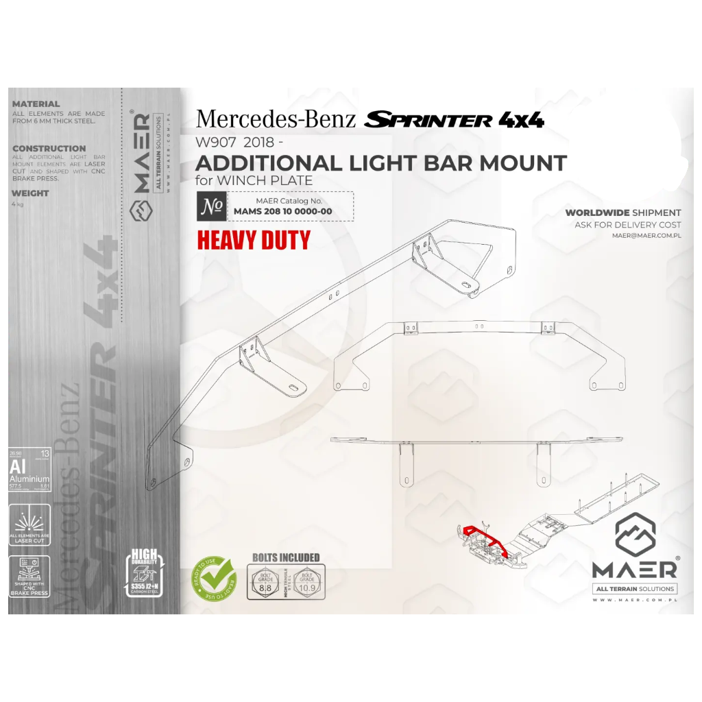 Mocowanie listwy LED do płyty pod wyciągarkę Heavy Duty Maer - obrazek 3